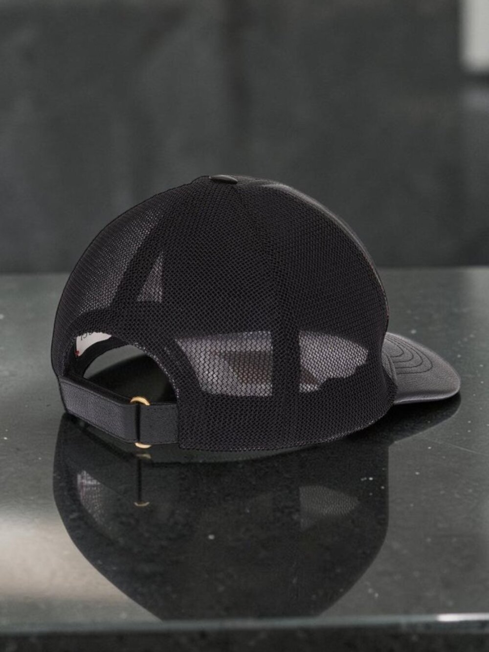 Black Leather GUCCI GG Baseball Cap / Trucker Hat Crypto Mesh w Dust Bag Size M - Picture 5 of 10